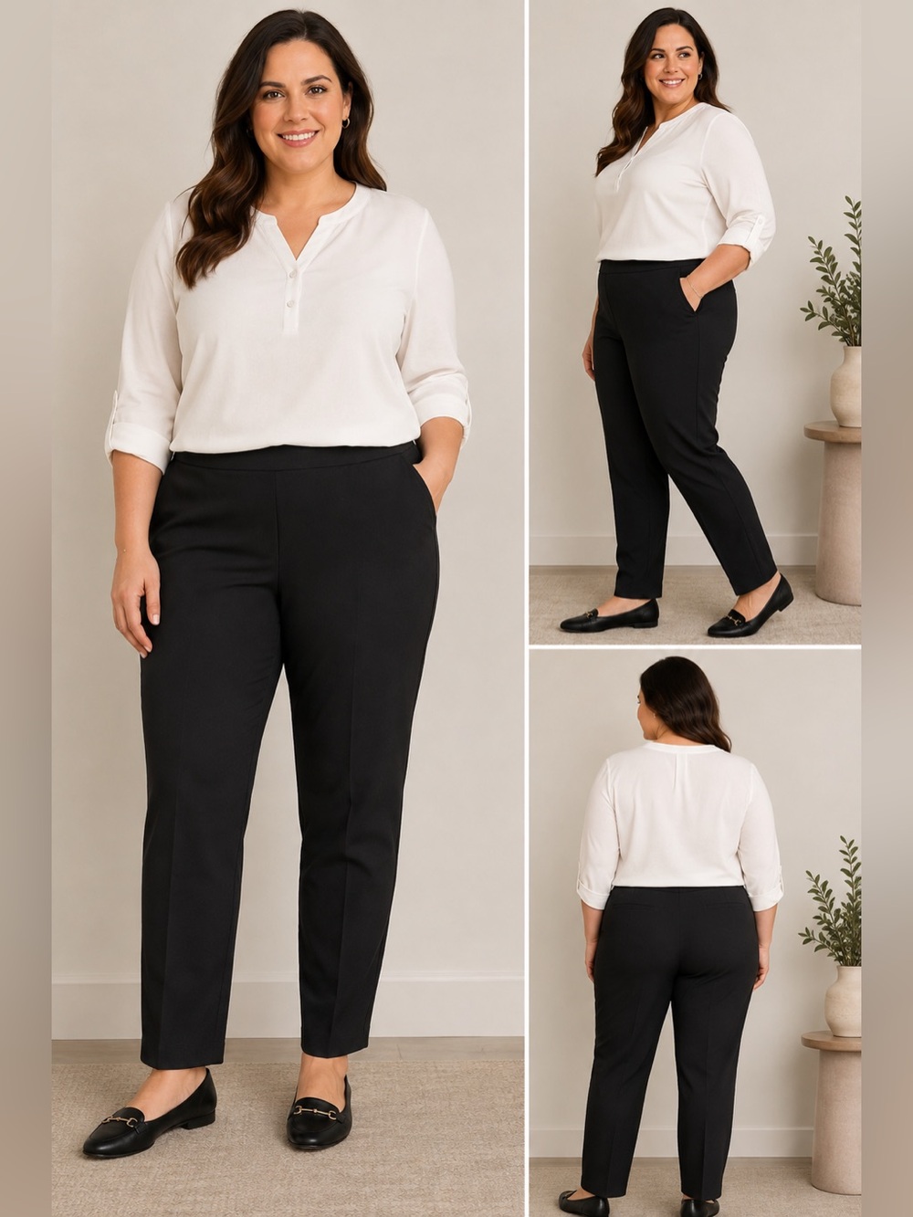 Susan Graver Women’s XL Black Pull On Straight Leg Stretch Career Pants
